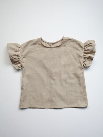 Open image in slideshow, The Frill Linen Top Oatmeal (4721281269853)