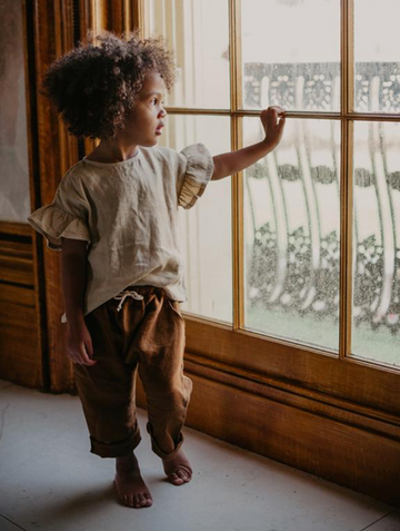 Open image in slideshow, The Frill Linen Top Oatmeal (4721281269853)