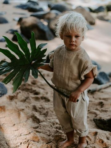 Open image in slideshow, The Frill Linen Top Oatmeal (4721281269853)