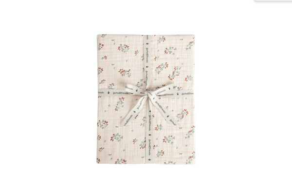 Cotton percale Fitted Sheet, Floral Moss, 90x200cm - (Final Sale